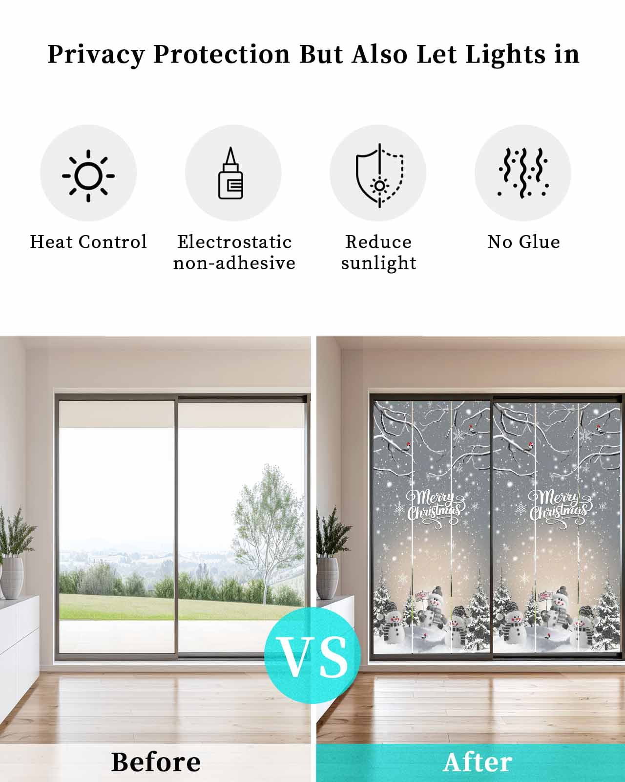 Merry Christmas Window Privacy Film Stained Glass Window Film Decorative Windows Cover Static Windows Cling for Glass Door Grey Snowman Snowflake Xmas Tree Winter Stickers for Bathroom 23.6"x59"