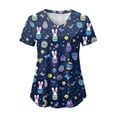 thumbnail image 6 of COMVALUE Easter Scrub Tops Women Bunny Egg Hunt Print Medical Scrubs Top Stretchy Plus Size V Neck Short Sleeve Nurse Uniforms (Navy, S), 6 of 7