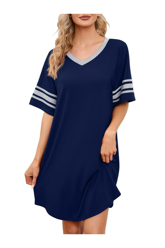 Women's Nightgown Short Sleeve Nightshirt V Neck Sleep Shirt Loose Loungewear Casual Sleepwear S-3X