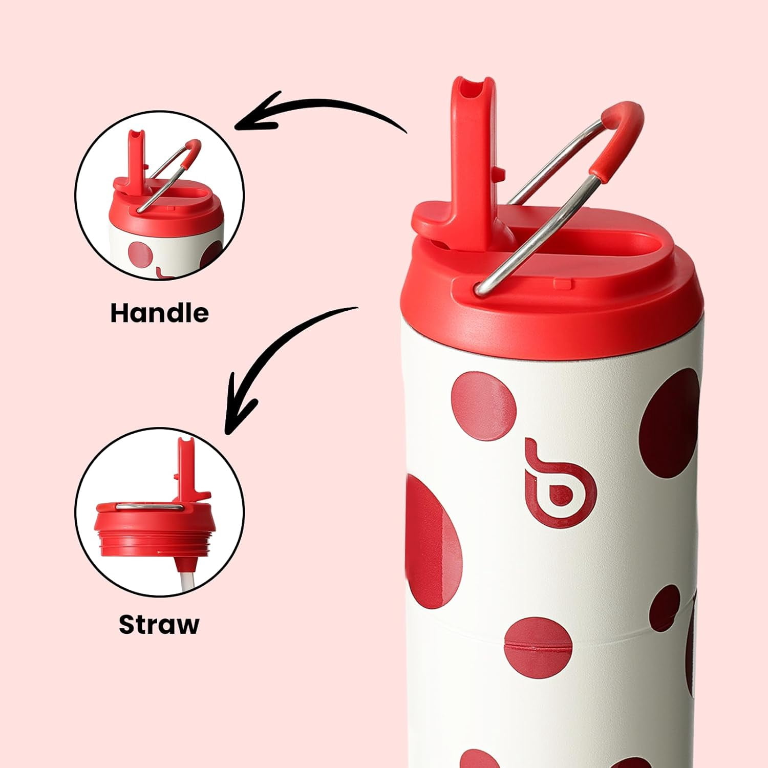 BOTTLE BOTTLE Insulated Water Bottle 24oz with Straw Lid and Handle for Sports Travel Gym Stainless Steel Water Bottles Double-Wall Vacuum Metal Leak Proof BPA-Free (Polka Pop)