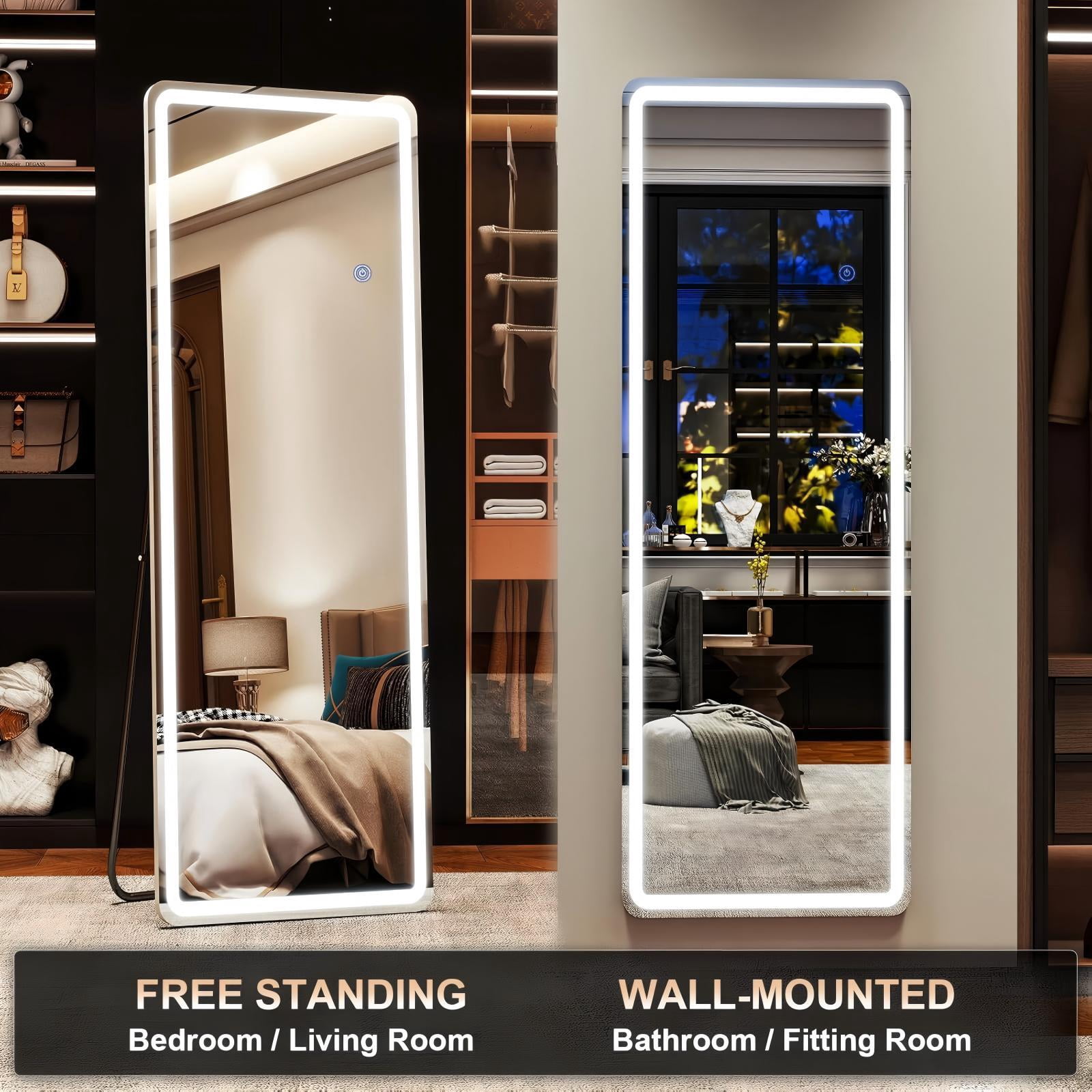 Gleamira 60"x16" LED Full Length Mirror Rectangular Floor Mirror with Stand, White