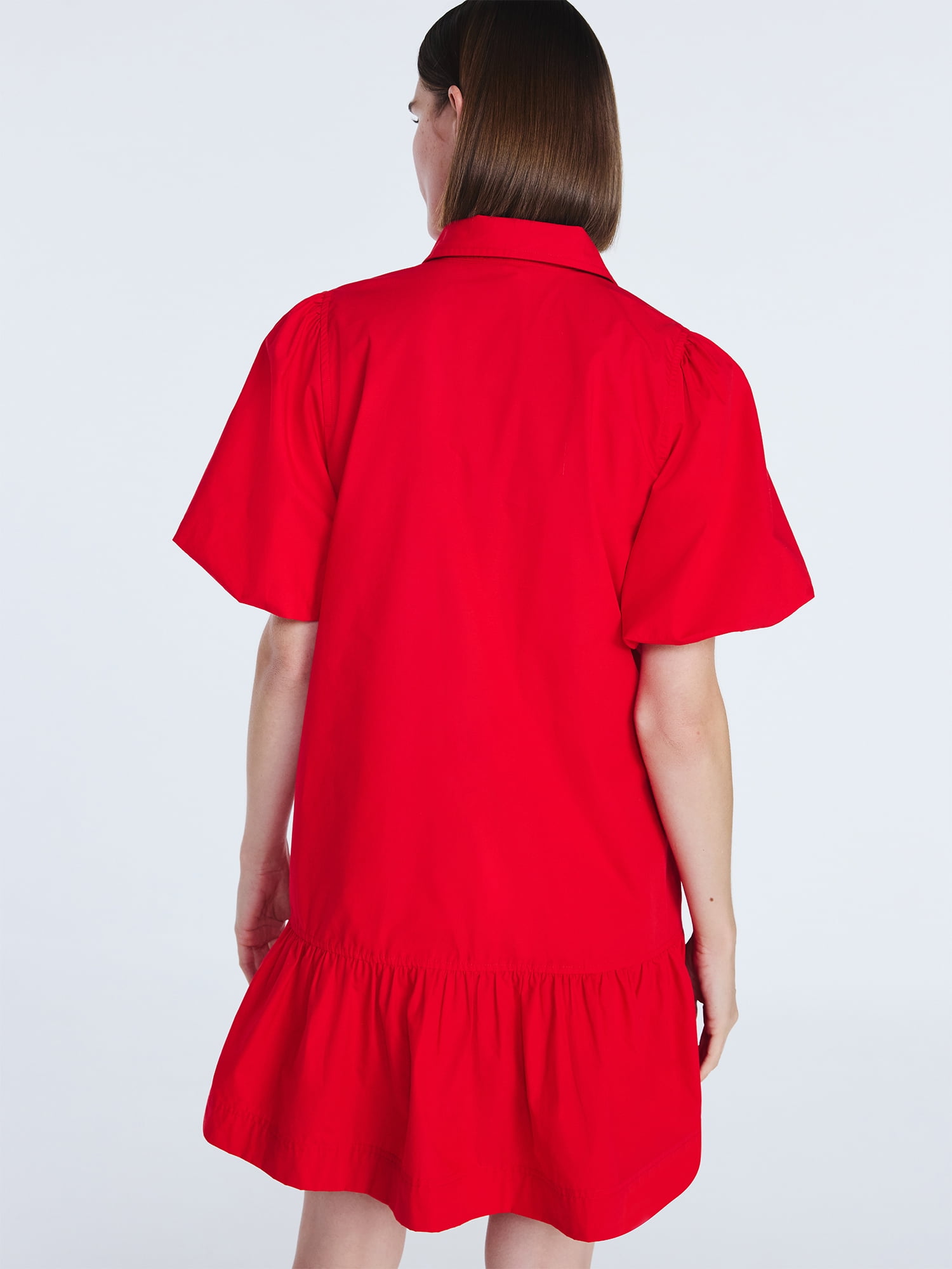 Free Assembly Women’s and Women's Plus Cotton Ruffle Mini Dress with Puff Sleeves, Sizes XS-4X