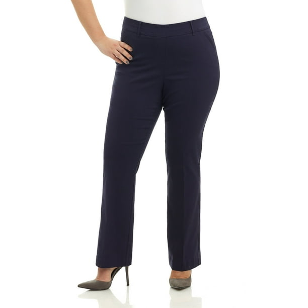 Rekucci curvy Woman Ease into comfort Barely Bootcut Plus Size Pant (18W  Short, Navy) 