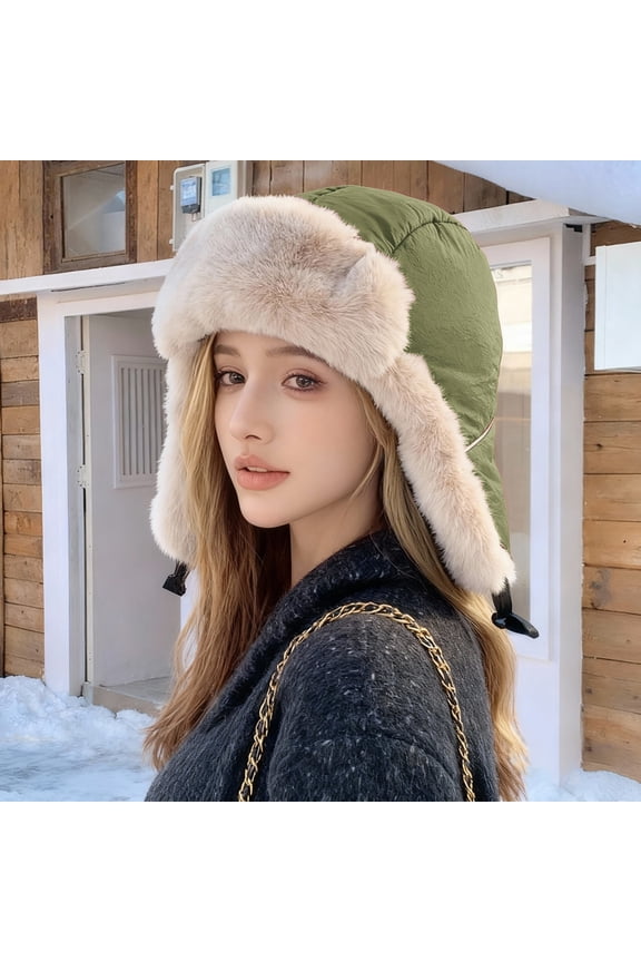 Women's Quilted Winter Trapper Hat, Thermal Ear Flap Hat, Cold Weather Aviator Style Cap, Outdoor Sports Ear Muff Hat, Warm Winter Cap with Ear Protection - Green