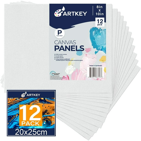 Canvases for Painting 8x10 Inch 12-Pack, Primed 100% Cotton White Blank Canvas Boards for Painting, Art Supplies Paint Canvas Panels for Acrylic Oil Watercolor Tempera Paints