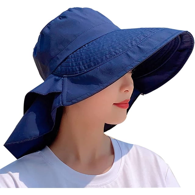LinYooLi Chapeau de Protection Solaire Extérieur pour Femmes, Pliable, Large Bord, Queue de Cheval, Seau pour Cyclisme, Randonnée