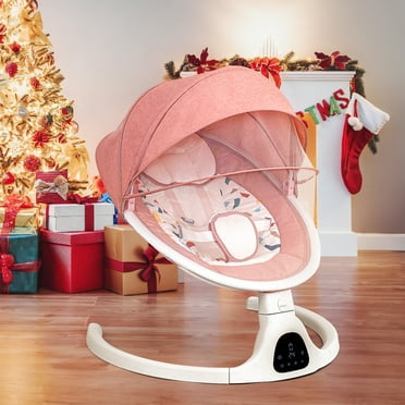 Portable Baby Swings Pink ,Bluetooth Baby Swing for Infants Swings, Electric Baby Swing with 5 Gears & Time& Music&Remote Control, Infant Swing for Newborn Girl Boy 0-12 Months Max 20 Lb
