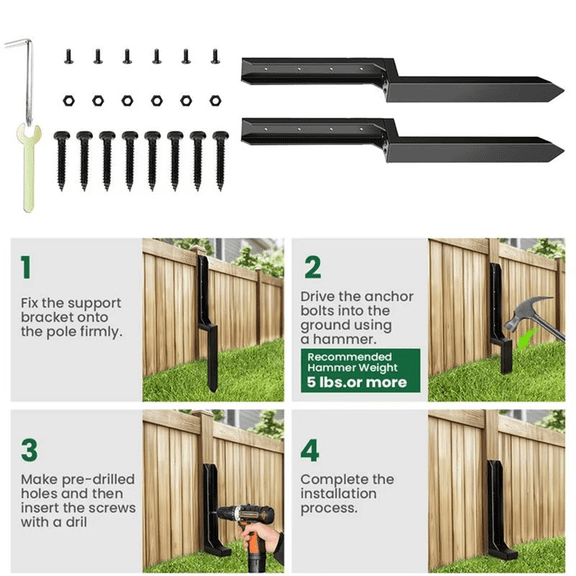 Fence Repair Kit 2X Thickened Metal Fence Support Stakes Solid Ground Spike Quick Fix Post Stabilizer for Repair Tilted