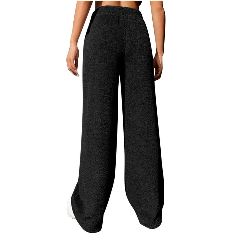AherBiu Plus Size Fleece Pajamas Pants for Women Thermal Warm Fluffy  Sleepwear Slacks Homewear Trousers