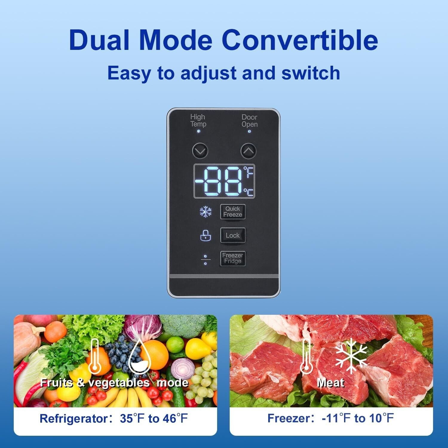 Techomey 13.8cu.ft Dual Mode Digital Control Convertible Uprigh Freezer/Refrigerator