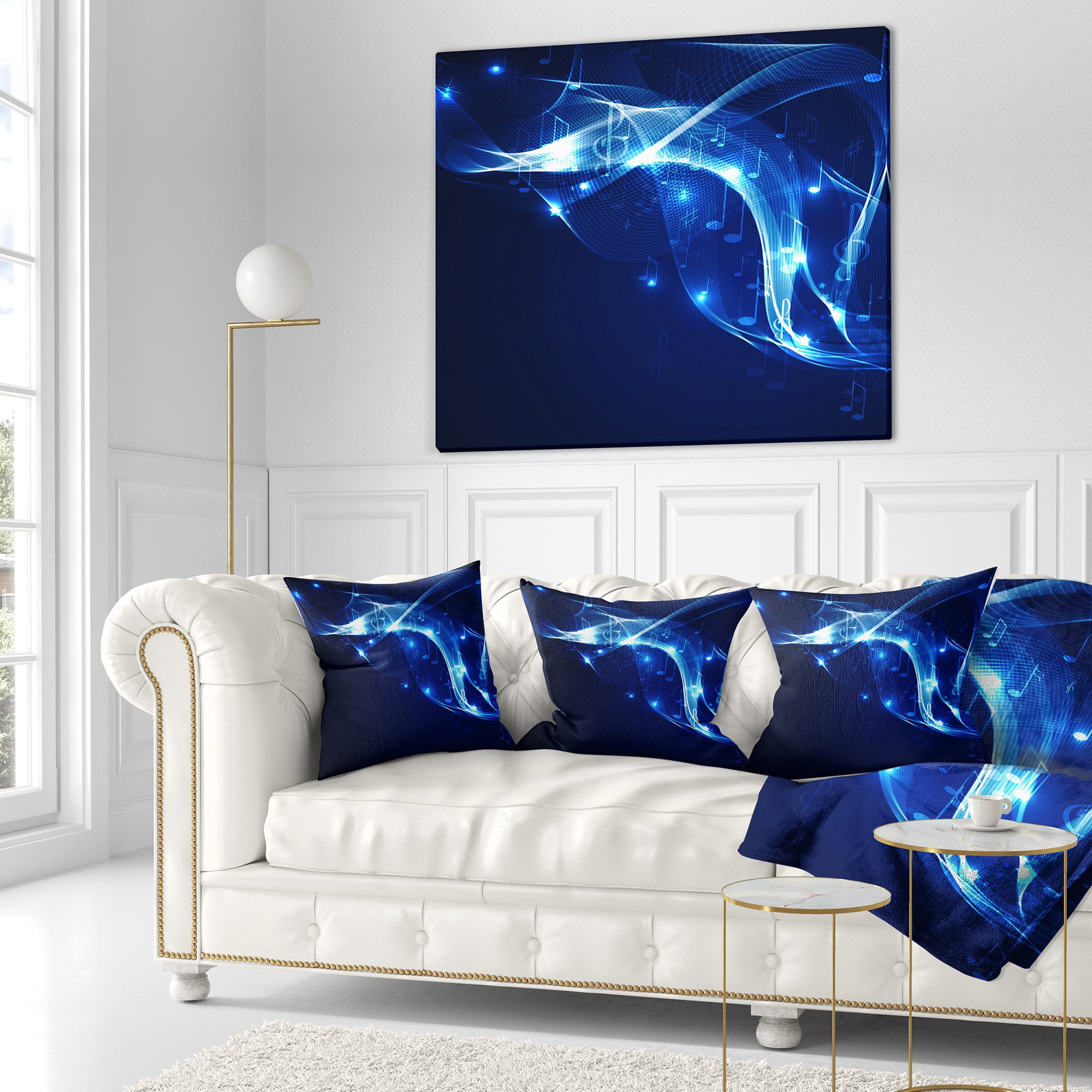Designart Blue Musical Background - Abstract Throw Pillow - 18x18
