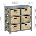 thumbnail image 2 of eHemco 3 Tier X-Side End Storage Cabinet with 6 Water Hyacinth Natural Wicker Baskets, Gray, 2 of 6