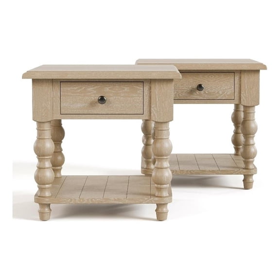 Furniture of America Lesla Wood End Table in Light Washed White (Set of 2)