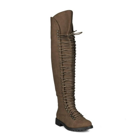 Mark and Maddux Travis-05 Over the Knee Lace up Boots in Brown.