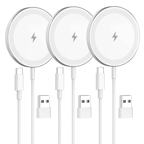 FU19993-Pack Magnetic Wireless Charger Pad: 15W Fast Mag-Safe Qi Charging Pad for Apple - iPhone 16 16e 15 14 13 12 Series - AirPods 4 3 2 Pro - Home Office Travel (White)