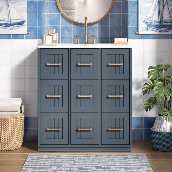 Euroco 30inch Bathroom Vanity with Undermount Sink and Drawers, Painted Surface, Soft-Close Doors, Bathroom Cabinet with Tip-Out Drawer