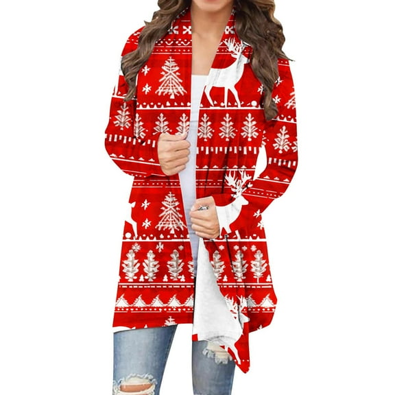 Abomasnow Womens Plus Size Cardigan Sweaters Lightweight Long Sleeve Xmas Tree Print Knitting Kimono Casual Open Front Christmas Coats S-5X