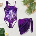 thumbnail image 4 of SEANATIVE Girls Swimsuit and Cover Up Set One Piece Bathing Suit See-through Mesh Skirt, 2 Piece Back Cut Out Design Swimwear, Size 9-10 Years, Horse Butterfly Rose Violet, 4 of 7