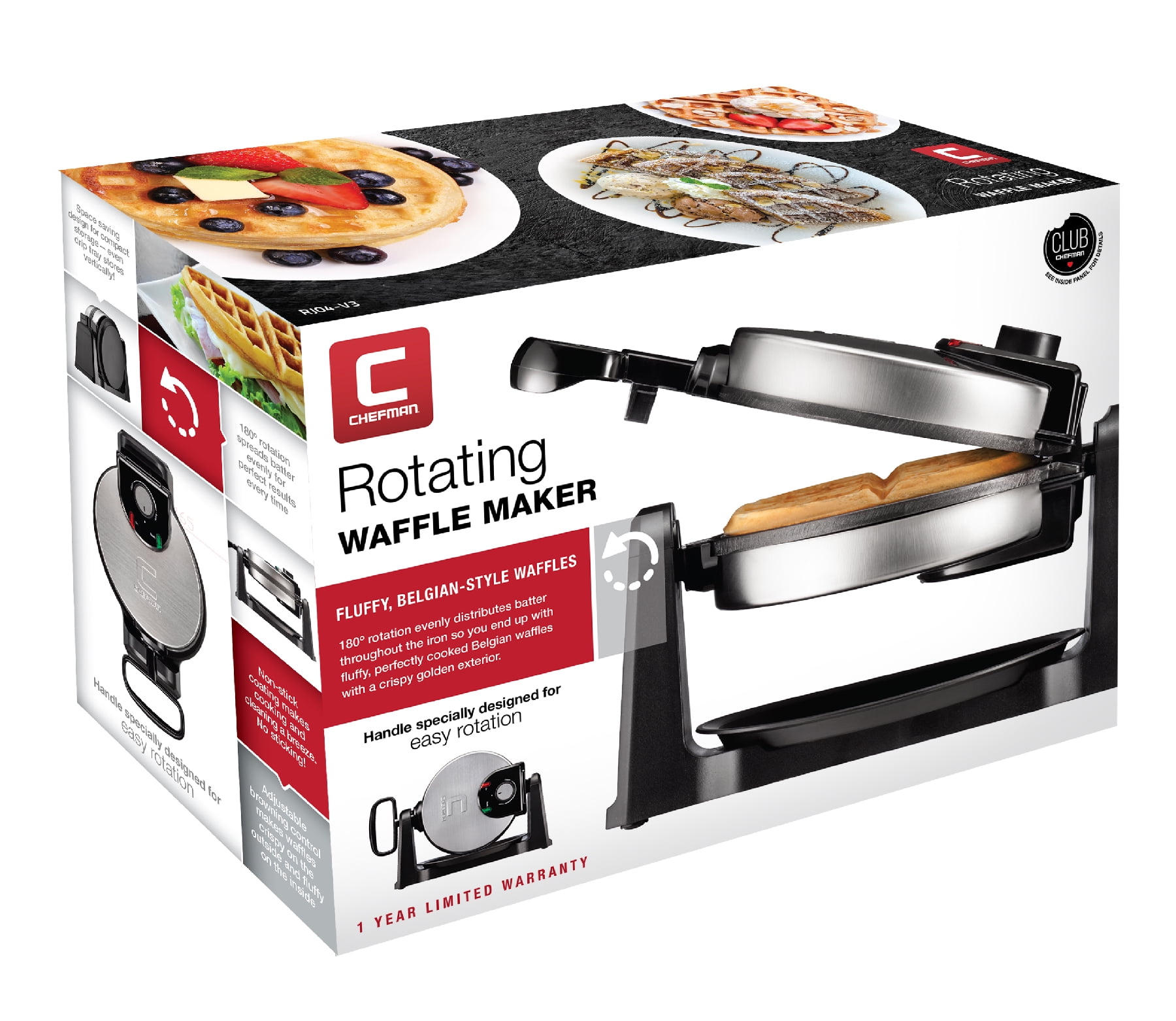 Chefman Belgian Stuffed Waffle Maker, 5” Diameter non-stick plate, Locking  Lid, Stainless Steel 