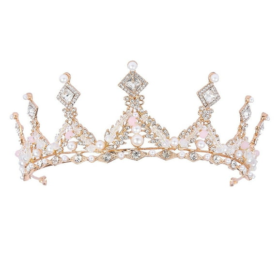 KONTONTY Crown Headpiece Golden Alloy Water Drill Tiara Crown Children Headwear Birthday Celebration 1Pack