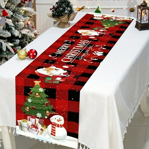 Christmas Tablecloth with Festive Elements, Holiday Dining Decor for Party, Reusable Washable Long Table Cover for Seasonal Celebrations and Home Kitchen Decorations
