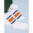 thumbnail image 3 of Luxtrada 2 Pairs Fun Novelty Retro Striped Crew Socks For Women Sporty Calf Casual Cotton Tube Socks Women Men (Blue Orange), 3 of 7