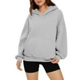 thumbnail image 4 of Bibifish Womens Hoodies Solid Color Basic Autumn Long Sleeve Pullover Tops Oversized Sweatshirts Soft Comfy Pullover Tops With Pockets, 4 of 6