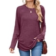 thumbnail image 3 of Womens Sweaters Long Sleeve Shirts Fall Fashion Trendy Tops Ruched Outfits Winter Clothing Wine Red S, 3 of 9