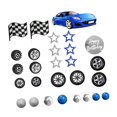 thumbnail image 3 of Artículos para fiestas de autos de carreras azules, decoración para tartas con bandera a cuadros y diseño de neumáticos para cumpleaños., 3 of 9