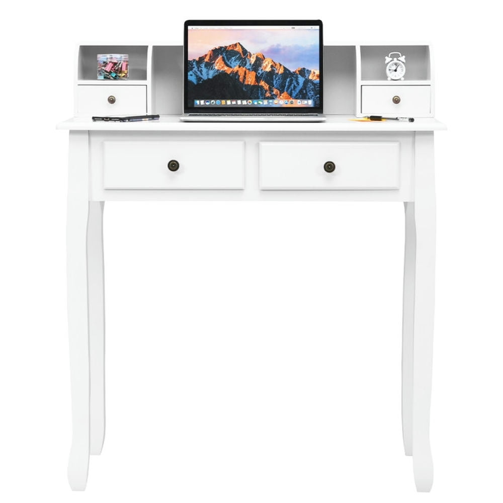 Demi Bonn Removable Floating Organizer 2-Tier Mission Computer Vanity Desk, Small Home Office Desk Study Writing Table, White