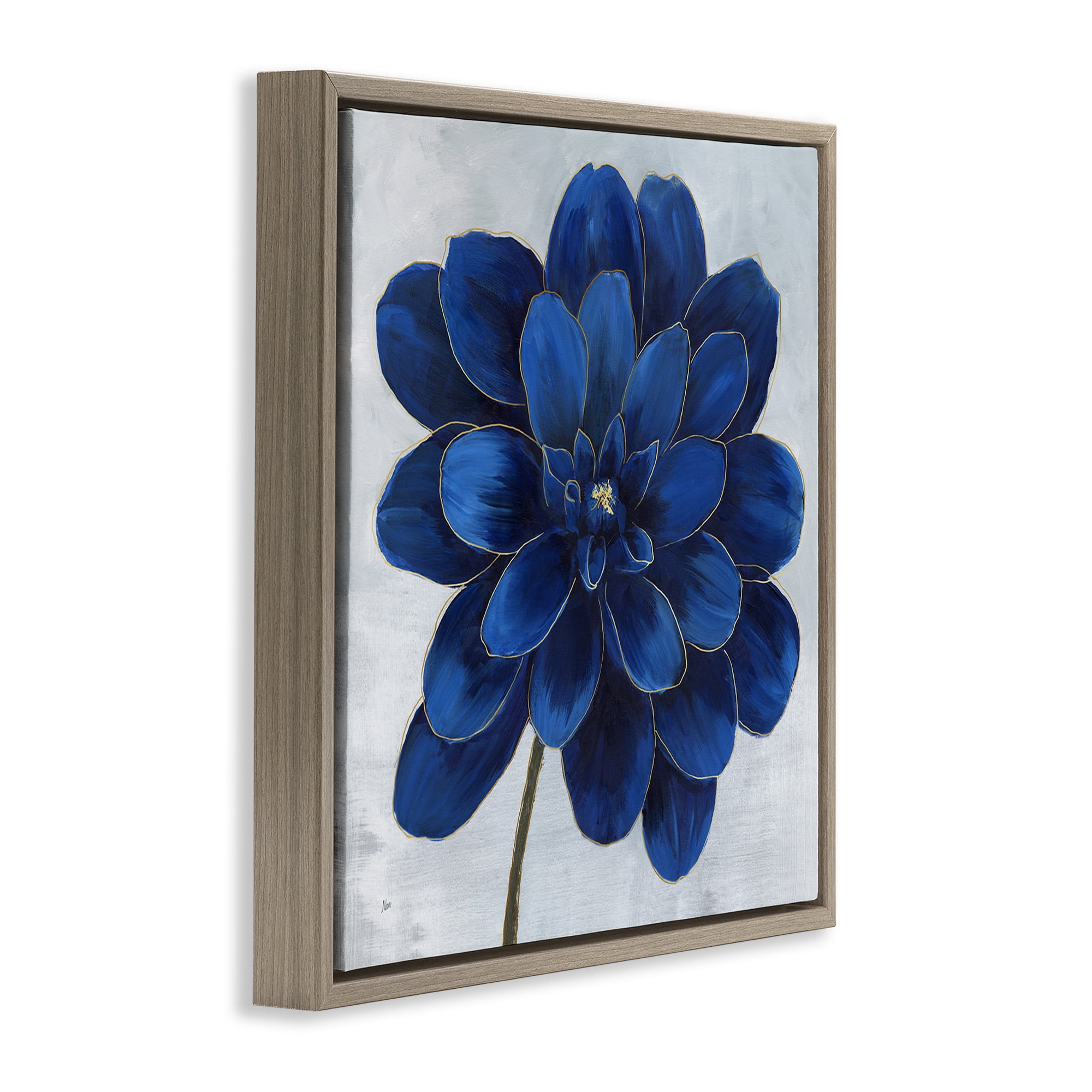 Stupell Industries Modern Deep Blue Floral Carnation Botanical & Floral Painting Brown Floater Framed Canvas Art Print Wall Art, 25 x 25
