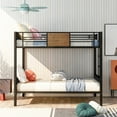 thumbnail image 2 of Full-over-Full Steel Bunk Bed with Safety Rail, Built-in Ladder for Bedroom, Brown, 2 of 9