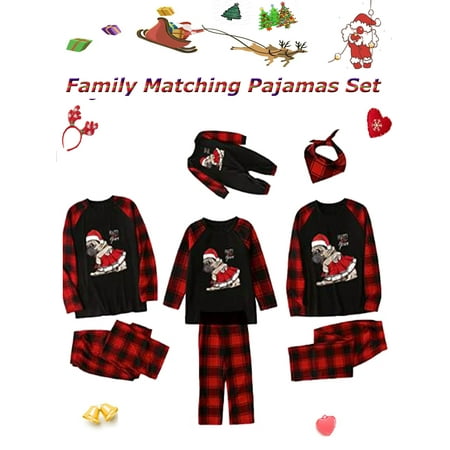 

Family Christmas Pajamas Matching Sets Pullover Dog Print Tops Plaid Pants for Adults Kids Dogs Holiday Xmas Jammies Sleepwear