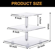 Hengbo 3-Tier Square Acrylic Cupcake Stand, With Yellow LED Lights, Dessert Tray for Birthday/Wedding/Parties