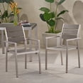 thumbnail image 3 of Outdoor Modern Aluminum Dining Chair with Faux Wood Seat (Set of 2), Gray and Silver, 3 of 9