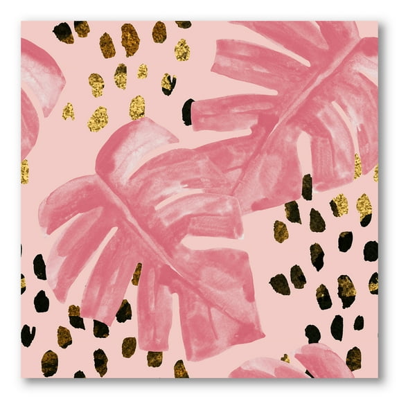 Designart ' Rough Brush Strokes Pink Colored Monstera I ' Tropical Canvas Wall Art Print