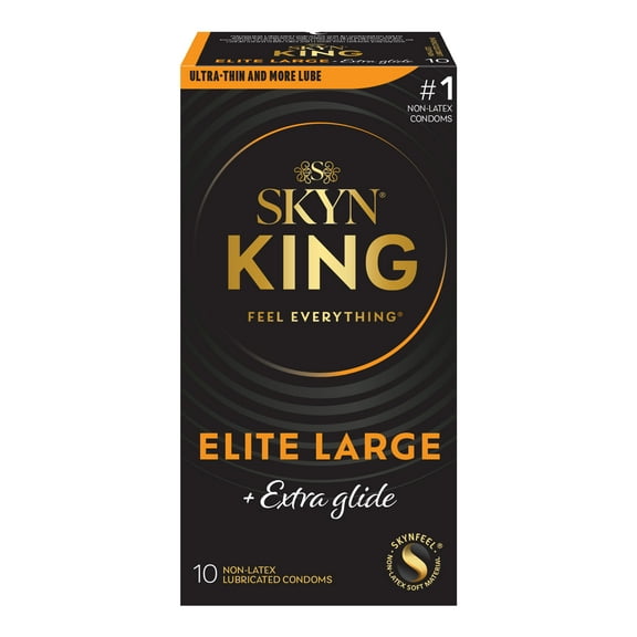 SKYN King Elite Large Extra Glide Non-Latex Condoms, 10 Count – Extra Glide for Extra Comfort