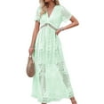 thumbnail image 3 of Women'S V Neck Short Sleeve Floral Lace Wedding Dress Bridesmaid Cocktail Party Maxi Dress Green L, 3 of 9