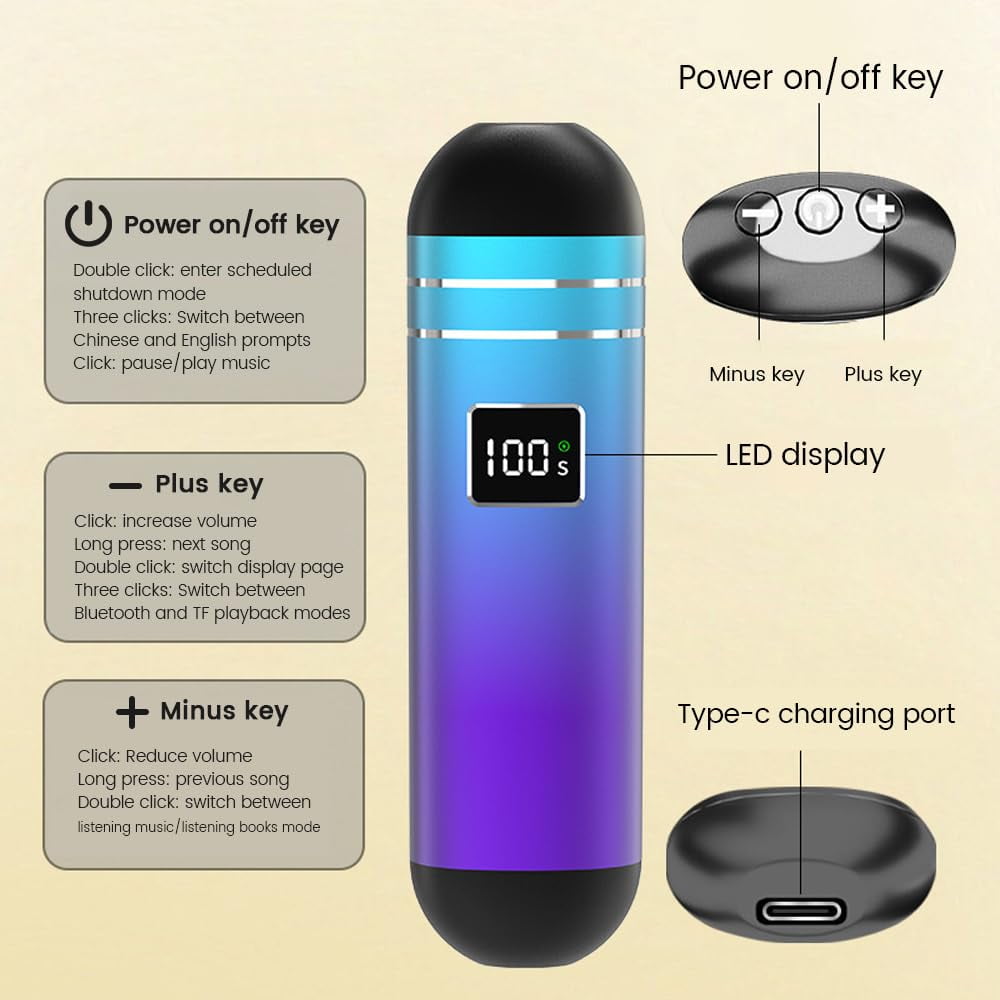 Bluetooth Bone Conduction Pillow Speaker for Sleeping Aid, Portable Wireless Speaker with 32GB Memory, Long Battery Life and LED Display
