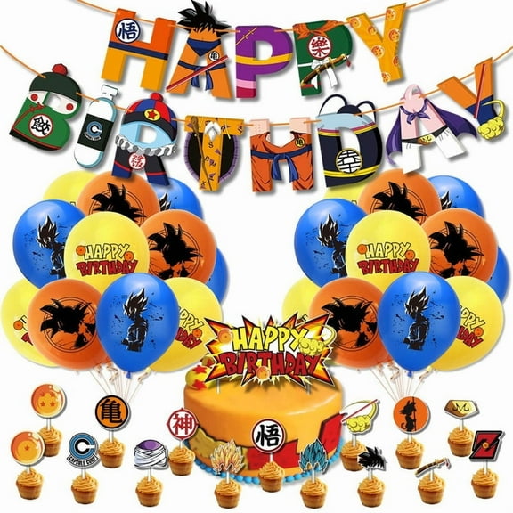 Dragon Ball Birthday Party Supplies Set ,Includes Happy Banner - Cake&Cupcake Toppers Latex Balloons for Kids Theme Birthday Party Decoration