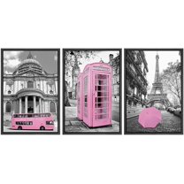 wall26 Framed Canvas Print Wall Art Set Duotone Italy London Paris Vacation Cityscape Architecture Photography Modern Art Bohemian Urban Landscape for Living Room, Bedroom, Office - 16"x24"