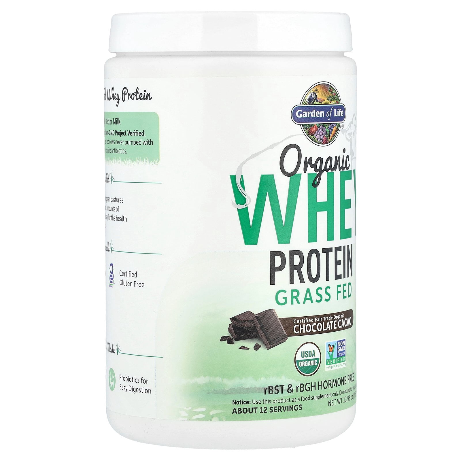 Garden of Life Organic Whey Protein, Grass-Fed, Chocolate Cacao, 13.96 oz (396 g)