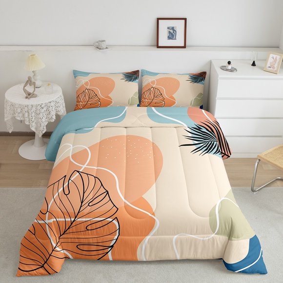 YST Ensemble de Literie Hawaïen Tropical Simple Palmiers Monstera Feuilles de Bananier Ensemble de Couette Or Vert Plante Botanique Literie Ensembles de Couette pour Enfants Adultes Été Jungle Courtepointe Déco de Chambre Hawaii