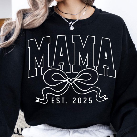 Mama Est 2025 Sweatshirt, Coquette Mama Shirt, New Mom Sweatshirt, Pregnancy Announcement Shirt, Varsity Mama Sweatshirt