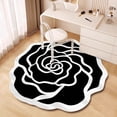 thumbnail image 2 of Modern Abstract Flower Rug - Non- Silica Gel Carpet for Bedroom, Bathroom, Kitchen - Boho Round Floor Mat with Beige & Black Lines, Art Deco Design, 2 of 4