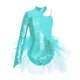 thumbnail image 3 of Traje de leotardo con falda de tul y plumas de lentejuelas brillantes para niñas, traje de manga larga con cuello simulado, traje de actuación de baile, 3 of 5