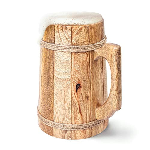 Norse Tradesman Wooden Beer Mug - 100% Handcrafted Ale Tankard - Includes Medieval gift Sack - 32 oz
