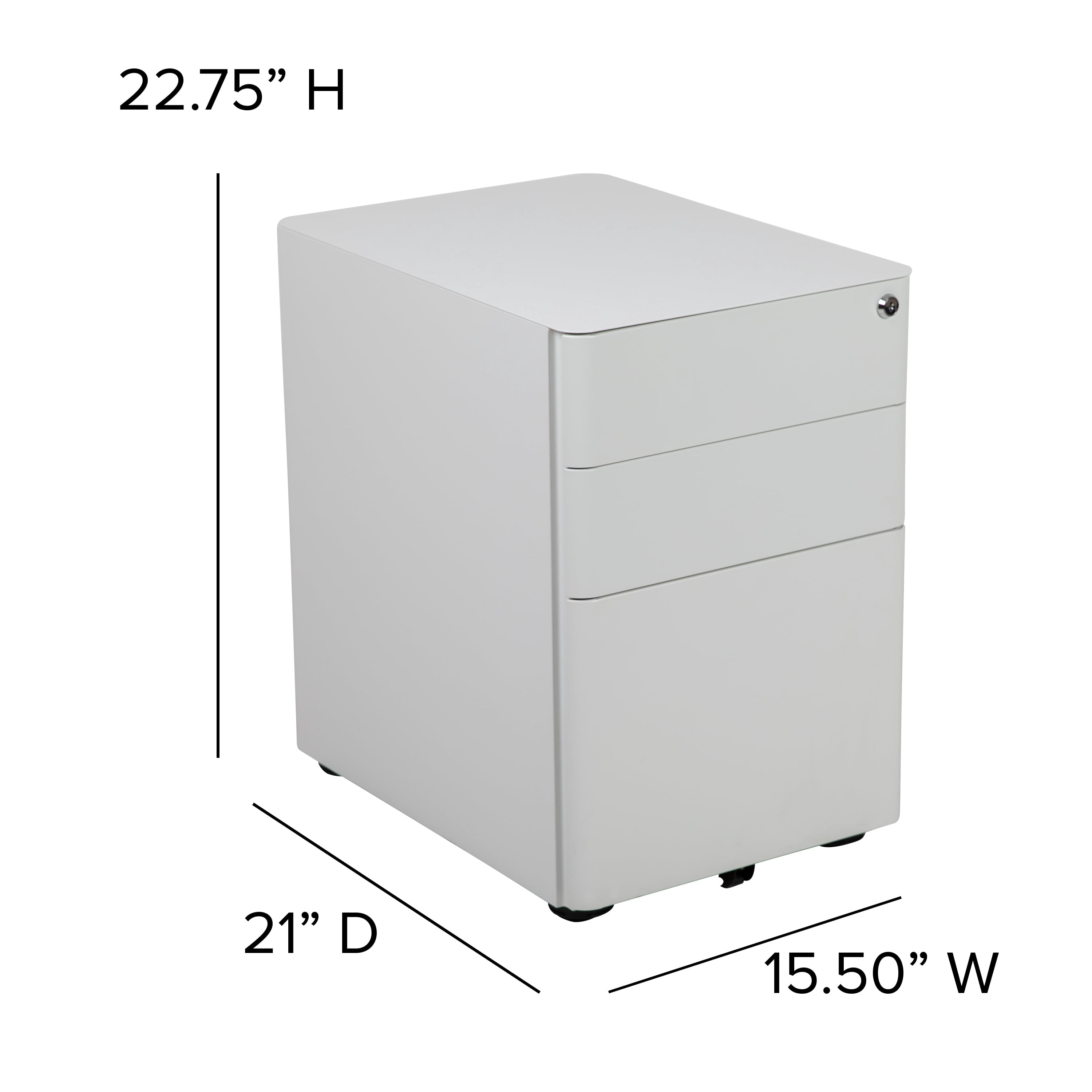 Flash Furniture Warner Modern 3-Drawer Mobile Locking Filing Cabinet with Anti-Tilt Mechanism and Hanging Drawer for Legal & Letter Files, White