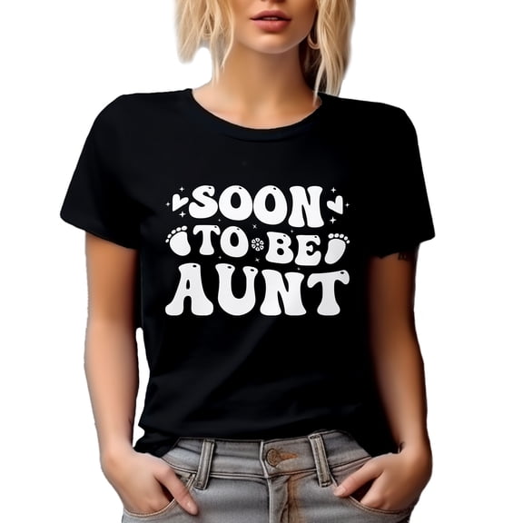 Soon to Be Aunt, Pregnancy Announcement, Baby Shower, Retro Wavy Text, Black T-Shirt, Small