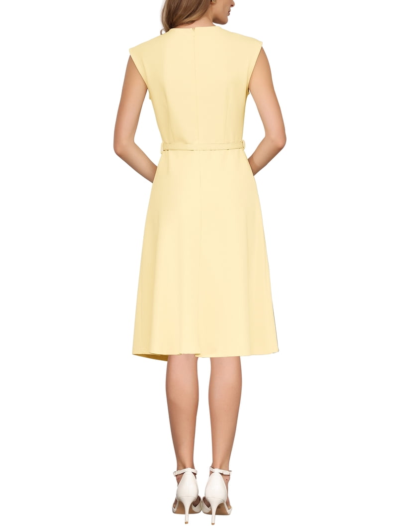 Inspire Chic Women's Sleeveless Dress V Neck Elegant Cocktail Party A Line Dresses M Light Yellow
